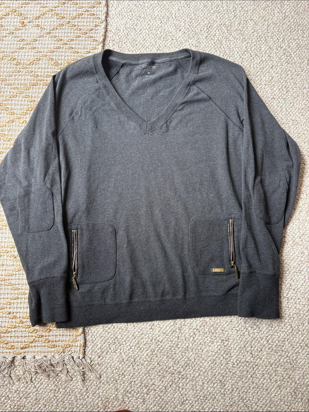 Women’s Calvin Klein V-Neck Long Sleeve Sweatshirt - Charcoal
